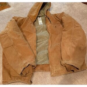 Carhartt Workwear Jacket Hooded Heavy Duty Coat Brown Duck Canvas 3XLT